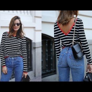 ZARA KNIT Black with White & Orange Stripe Sweater